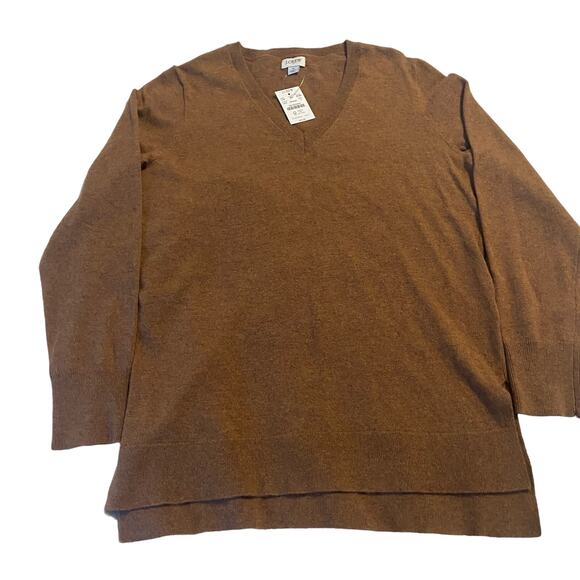 J Crew Sweater Small NEW Tan V Neck Wool Blend Tunic Re-Imagined - Picture 1 of 16